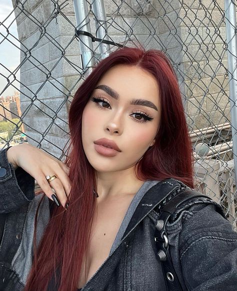 Hair Color By Skin Tone, Latinas With Red Hair, Latina Red Hair, Red Hair Latina, Haircut V, Red Velvet Hair, Red Hair Looks, Red Hair Inspo, Wine Hair