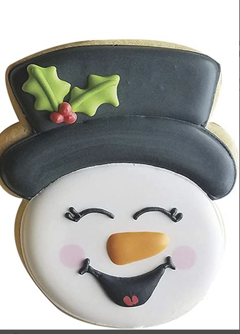 Snowman Head Cookies Decorated, Snowman Face Cookies, Snowman Decorated Cookies, Snowman Cookies Decorated, Holiday Cookie Party, Christmas Sugar Cookies Decorated, Hat Cookies, Flower Sugar Cookies, Cut Out Cookie Recipe