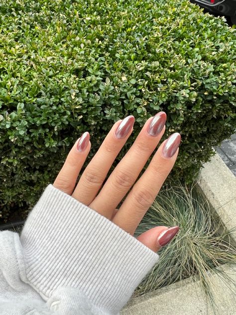 Burgundy Glazed Nails, Mauve Chrome Nails, Pink Nails Fall, Burgundy Chrome Nails, Nails Hard Gel, Glaze Nails, Pink Chrome Nails, Opi Nail Colors, Hard Gel Nails