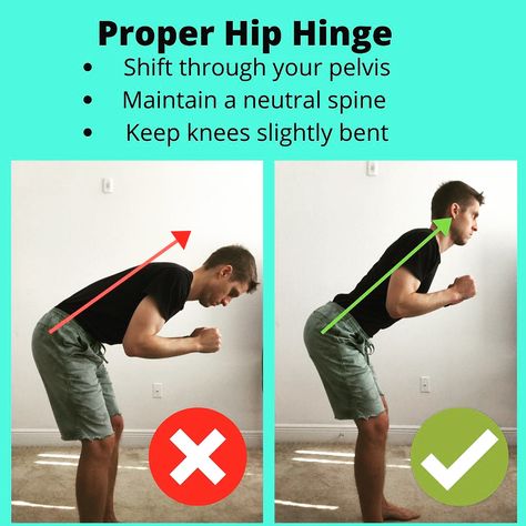 Hip Hinge is an essential movement for the safety of the spine.  It will not only help you to execute deadlift and squats correctly but also protect your back when you bend to pick up something from the floor in the daily life. Hip Hinge Exercise, Hinge Workout, Buff Girl, Hip Hinge, Squat Form, Thigh Workout, Exercise Ideas, Training Workouts, Bad Posture