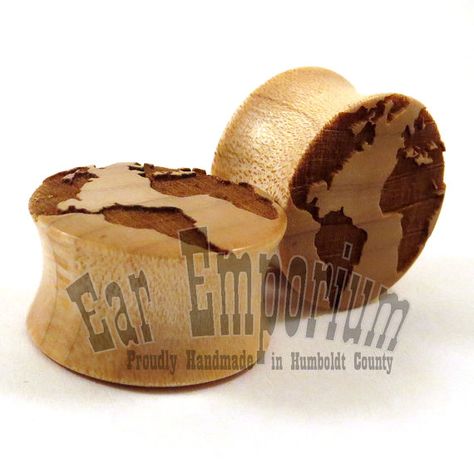 Globe Maple Wooden Plugs 2g (6.5mm) 0g (8mm) 00g (9mm) (10mm) 7/16" (11mm) 1/2" (13mm) 9/16" (14mm) 5/8" (16mm) 3/4" 7/8" Earth Ear Gauges Gold Pierced Round Plug Earrings, Wooden Gauges, Cool Plugs And Tunnels, Gold-tone Gold Plated Plug Earrings, Stone Plugs Gauges, Ear Gauges Plugs, Wooden Plugs, Ear Tunnels, Tunnels And Plugs