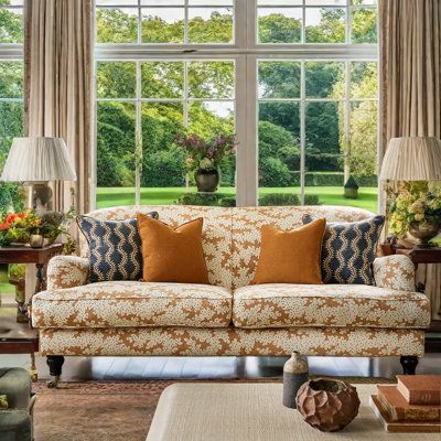 Classic antique style, the vintage gem of the sofa world. Elegant lines, comfortable sitting feeling, add a touch of time flavor for your home space. Axis Living | Axis Living Medieval Style Fabric Floral Sofa 86.61" Linen Square Arm Sofa / orange / white in Brown | 39.37" H X 86.61" W X 35.43" D | Wayfair Patterned Couch, Cottage Sofa, Floral Couch, English Sofa, Floral Sofa, Loveseat Living Room, Sofa Brown, Printed Sofa, Square Arm Sofa