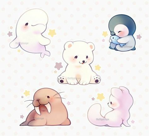 Cute arctic animals  penguin polar bear seal Cute Walrus Drawing, Chibi Whale, Walrus Drawing, Walrus Art, Chibi Bear, Cute Walrus, Chibi Animals, Polar Bear Drawing, Penguin Drawing