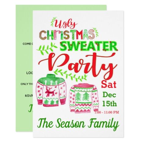 Ugly Christmas Sweater Party Invitation#xmasparty #partyinvitations #invite #christmas #party #uglysweater Ugly Sweater Invitations, Ugly Christmas Sweater Party Invitations, Ugly Sweater Party Invitations, Watercolor Party, Hand Lettered Christmas, Christmas Sweater Party, Ugly Christmas Sweater Party, Ugly Sweater Party, Party Details