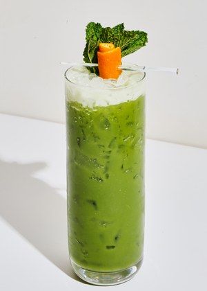 Matcha Colada - with Due North Rum, Kaori Matcha, coconut & pineapple -- from abcV restaurant Matcha Colada, New Vegetarian, Matcha Coconut, Juice Bar, Matcha, Rum, Pineapple, Juice, Look At