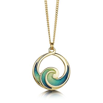 Pentland - Pendant - Sheila Fleet Jewellery Metal Clay Art, Gold Enamel Jewelry, Wave Jewelry, Ocean Inspired Jewelry, Ocean Necklace, Wave Necklace, Gold Waves, Nature Necklace, Ocean Jewelry