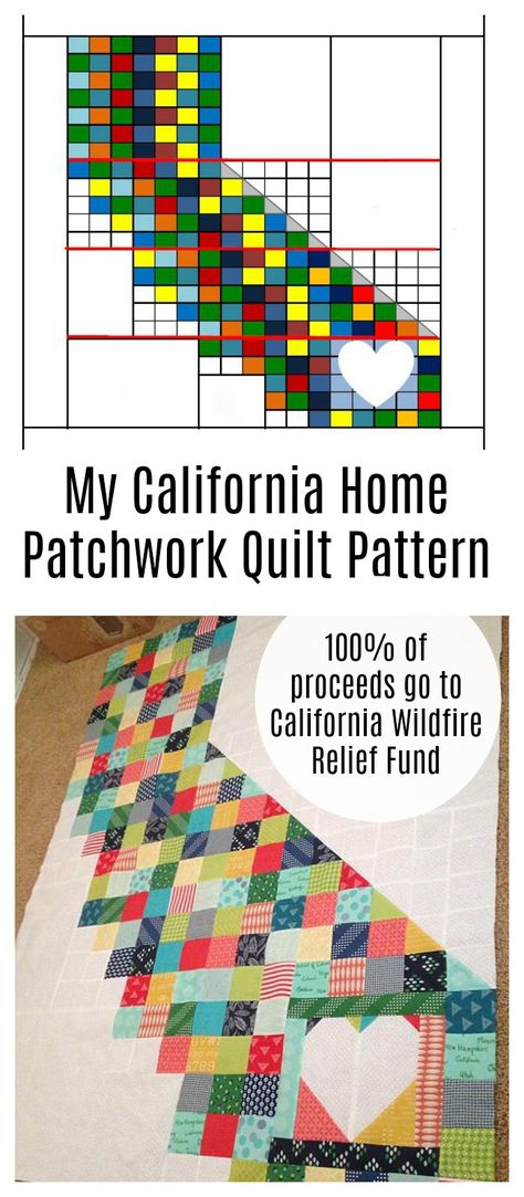 State of California Pixelated Patchwork quilt pattern.  100% of proceeds will be donated to the California Wildfire Relief Fund.  #pixelatedquilt #patchworkquilt #wildfirerelief Sewing Machine Tools, California Quilt, California Wildfire, Pixel Quilt, Geese Quilt, Diary Of A Quilter, Ideas For Learning, Quilt Pattern Download, Quilt Care