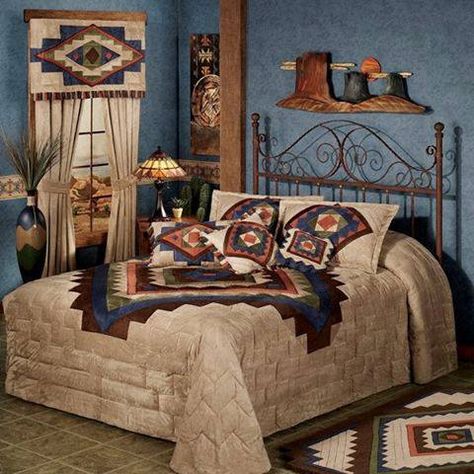 Western style bedroom set Southwest Bedroom Decor, Western Style Bedroom, Country Bedroom Ideas, Western Room Decor, Southwest Bedroom, Southwestern Bedroom, Southwestern Furniture, Western Room, Southwest Home Decor