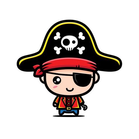 Cute pirate character design Premium Vec... | Premium Vector #Freepik #vector #character #cartoon #skull #pirate Simple Pirate Drawing, Cute Pirate Drawing, Pirate Art Drawing, Pirates Drawing, Pirates Cartoon, Pirate Character Design, Pirate Vector, Pirate Drawing, Pirate Clip Art