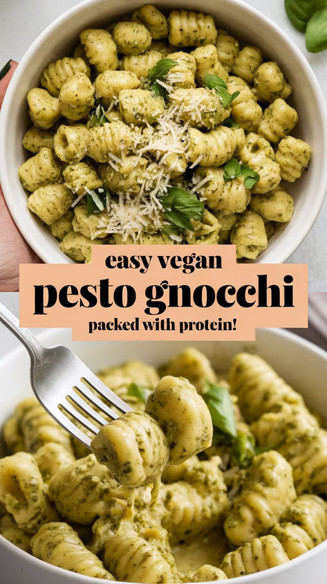 Try this Easy Vegan Pesto Gnocchi Packed with Protein for your next meal! Enjoy the delightful blend of fluffy gnocchi coated in a fresh pesto sauce, enriched with protein from ingredients like hemp seeds and spinach. This recipe is not only nourishing but also incredibly easy to make, ideal for busy weeknights. Serve it warm, and let the flavors take you to comfort food heaven. Quick, healthy, and oh-so-delicious! #EasyRecipes #VeganPasta #HealthyEating Easy Vegan Pesto, Vegan Gnocchi, Pesto Gnocchi, Creamy Pesto Sauce, High Protein Vegan Recipes, Vegan Pesto, High Protein Vegan, Sauteed Spinach, Gnocchi Recipes