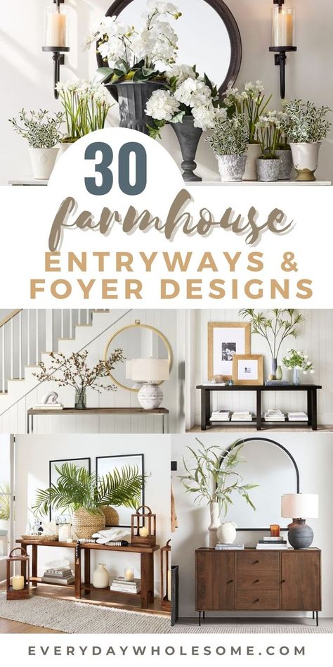 Storage Entryway Ideas, Foyer Decor Ideas, Farmhouse Entryway Decor, Foyer Table Decor, Small Entry Tables, Entrance Table Decor, Farmhouse Entry Table, Modern Entryway Decor, Farmhouse Entryway Table