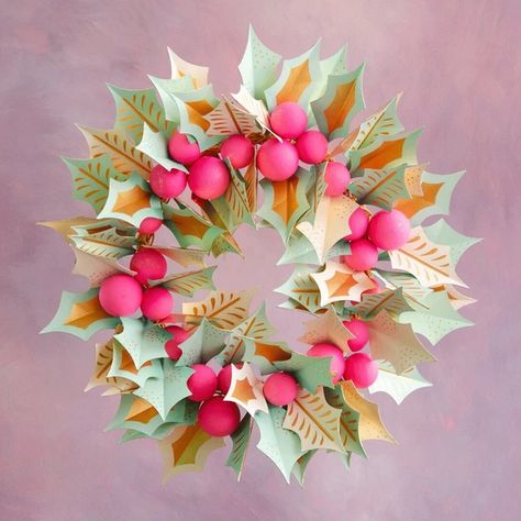 Christmas | THE HOLIDAY HOUSE Holly Wreath, Leaf Garland, Holly Leaf, Noel Christmas, Christmas Deco, Xmas Crafts, Retro Christmas, Pink Christmas, Christmas Cheer