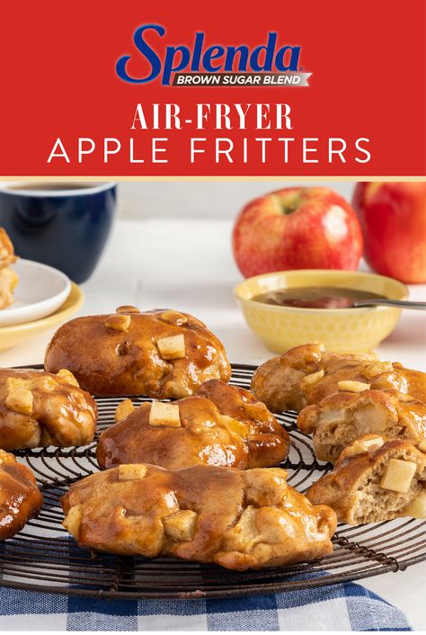 Sweet Snack Saturday is here! Bake these warm and gooey Air-Fryer Apple Fritters. After all, Fall is all about baking and getting cozy, right? 🍎 Recipes Apples, Diabetics Recipes, Splenda Recipes, Brown Sugar Recipes, Sugar Free Baking, Breakfast Sweets, Baked Apple, Air Fryer Dinner Recipes, Apple Fritters