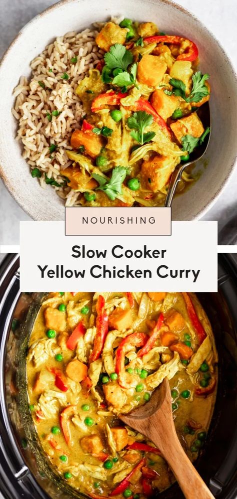 Slow Cooker Yellow Chicken Curry, Chicken Curry Stew, Chicken Vegetable Curry, Yellow Chicken Curry, Crock Pot Curry, Yellow Curry Chicken, Slow Cooker Thai Chicken, Slow Cooker Chicken Curry, Curry Stew