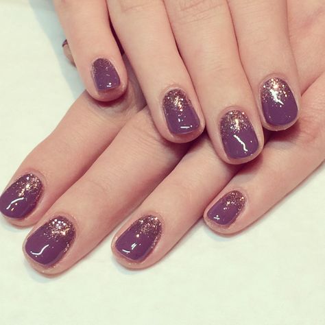 Purple And Gold Nails, Calgel Nails, Nails Colour, Purple Gel Nails, Gold Gel Nails, Fall Wedding Nails, Purple Glitter Nails, Builder Gel Nails, Golden Nails