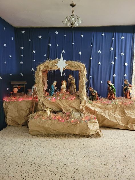 Christmas Crib Ideas, Christmas Crib, Christmas Clothespins, Prayer Garden, Christmas Church, Mary Statue, Christmas Nativity Scene, Birth Of Jesus, Church Decor