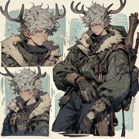 AI art generated with Midjourney. Prompt: dungeons and dragons characters, character reference, male, antler horns, sketch --niji 5 Antler Character Design, Deer Hybrid Human Male, Cervitaur Male, Human With Antlers, Person With Antlers, Cow Oc Male, Anime Antlers, Human With Horns, People With Horns