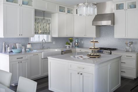 . White Tile Kitchen Backsplash, Mark Sikes, Celebrity Interior Design, Blue Mosaic Tile, White Kitchen Backsplash, White Tile Backsplash, Melissa Joan Hart, Mark D Sikes, Bright Kitchens