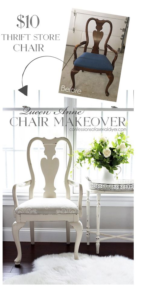 Queen Anne Chair Makeover. I have this chair and would love to up cycle it with some farmhouse grain sack striped fabric and chalk paint. Chair Makeover Ideas, Dining Chair Makeover, Dining Chairs Diy, Queen Anne Chair, Chairs Diy, Reupholster Chair, Farmhouse Dining Chairs, Upholstery Diy, Up Cycle