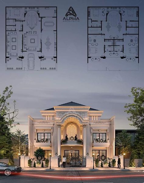 Classical Villa Elevation, Neo Classical Elevation, Neo Classic Exterior Design, Neo Classic Villa Exterior, Neo Classic Villa, Classic Villa Exterior, Neoclassical Villa, Architecture Elevation, Classic Villa