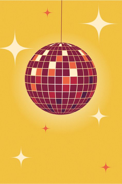 Disco Ball Cartoon, Griting Card, 70s Disco Aesthetic, Disco Ball Drawing, Disco Illustration, Disco Ball Illustration, Ball Animation, Lamp Logo, Dancing Drawing