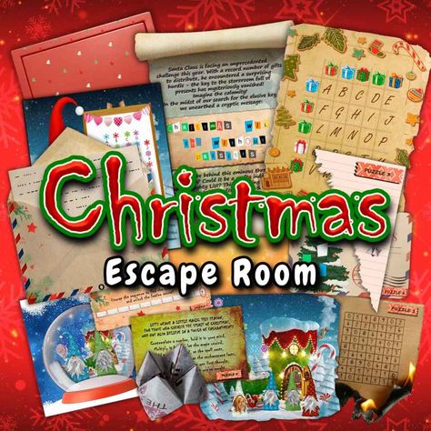 Print and Play Escape Room Kit, not much preparation is needed, or other extra materials. You just print, cut out and put all the printed materials mixed together on a table with the players around it. This Christmas Escape Room for adults and teens is perfect for your christmas party. Fun Adult Christmas Games Free Christmas Escape Room Games, Treasure Hunt Adults, Escape Room Puzzles For Teens, Christmas Puzzles For Adults, Christmas Escape Room For Teens, Christmas Escape Room For Adults, Christmas Mystery Game, Cool Christmas Ideas, Christmas Escape Room For Kids