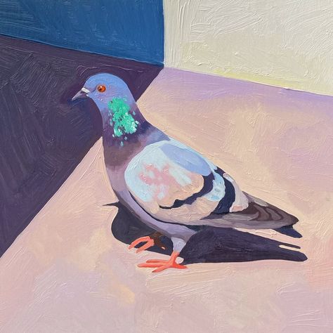 Pigeon Oil Painting, Inspo Art, Painting Summer, Bird Drawings, Art And Illustration, Pastel Art, Wood Panel, Art Club, Tag Art