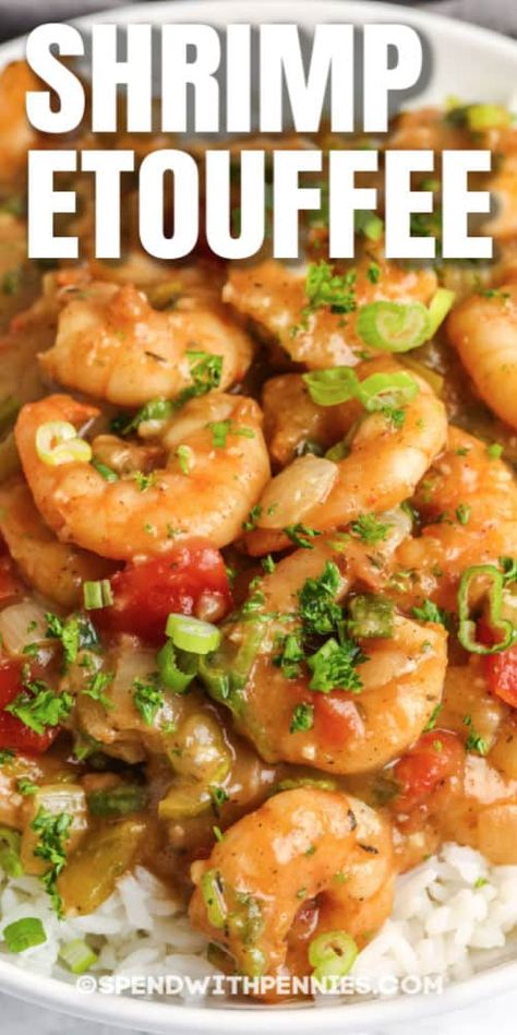 Shrimp Over Rice Recipes, Etouffee Recipe, Shrimp Etouffee, Onions And Tomatoes, Cajun Sauce, Fried Chicken And Waffles, Cajun Dishes, Cajun Creole Recipes, Shrimp Recipes For Dinner