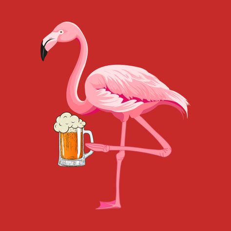 Flamingo Artwork, Drinking Design, Red Flamingo, Fancy Flamingo, Beer Drinking, Bird Cards, Rockabilly Fashion, Drinking Beer, Kids Magnets