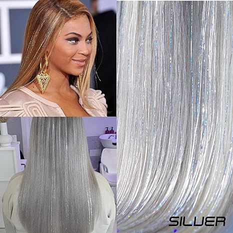 SEPTBEAM Clip in Hair Tinsel Extensions Silver Hair Tinsel 20.5 Inch 6pcs Highlights for Hair Each Pack Multi-Colors Synthetic Hair Extensions for Party, Christmas, New Year, Halloween, Cosplay(Silver) Silver Hair Tinsel, Highlights For Hair, Tinsel Extensions, Hair Tinsel, Synthetic Hair Extensions, Clip In Hair, Ash Blonde, Grey Hair, Silver Hair