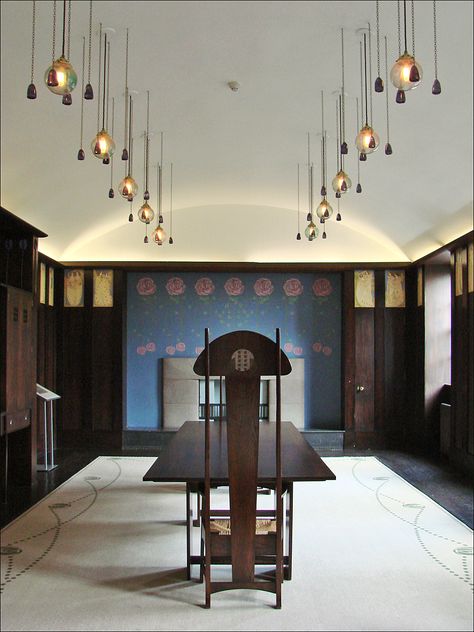 Dining Room, House for an art lover, Charles Rennie Mackintosh Mackintosh Furniture, Charles Mackintosh, House For An Art Lover, Glasgow Style, Mackintosh Design, Art Nouveau Interior, Arts And Crafts House, Charles Rennie Mackintosh, Rennie Mackintosh