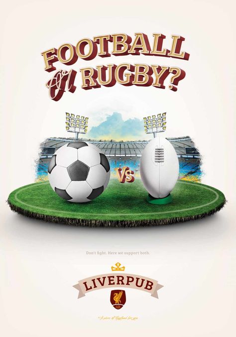 Liverpub: Football or Rugby Sport Creative Ads, Football Creative Ads, Football Ads, Ombre Nail, Creative Advertising Campaign, Publicidad Creativa, Ads Of The World, Graphic Design Ads, Ombre Nail Designs