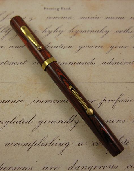 Waterman Fountain Pen, circa 1920s - Woodgrain Hard Rubber, Gold Trim, USA, Ink Fountain Pen, Fountain Pens Aesthetic, Antique Fountain Pen, Vintage Fountain Pen, Ink Pen Aesthetic, Fountain Pen Aesthetic, Pen Photography, Pens Aesthetic, Pen Aesthetic