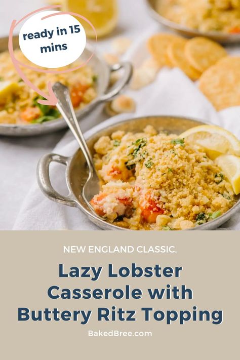 Lazy Lobster Casserole with Buttery Ritz Topping - a New England classic. Tender lobster chunks swimming in a garlic butter sauce and topped with crunchy cracker topping. Sometimes called a Lobster Casserole. This can also be the base of a lobster scampi too. Recipes Using Lobster Meat, Lobster Casserole Recipes, Lazy Lobster, Lobster Pie, Lobster Scampi, Lobster Casserole, Lobster Recipes Easy, Baked Lobster, Baked Bree Recipe