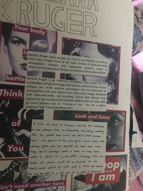 Barbra Kruger Artist Research Page, Barbara Kruger Artist Research Page, Barbara Kruger Art, Artist Research Page, Gcse Sketchbook, Artist Research, Art Analysis, A Level Textiles, Barbara Kruger