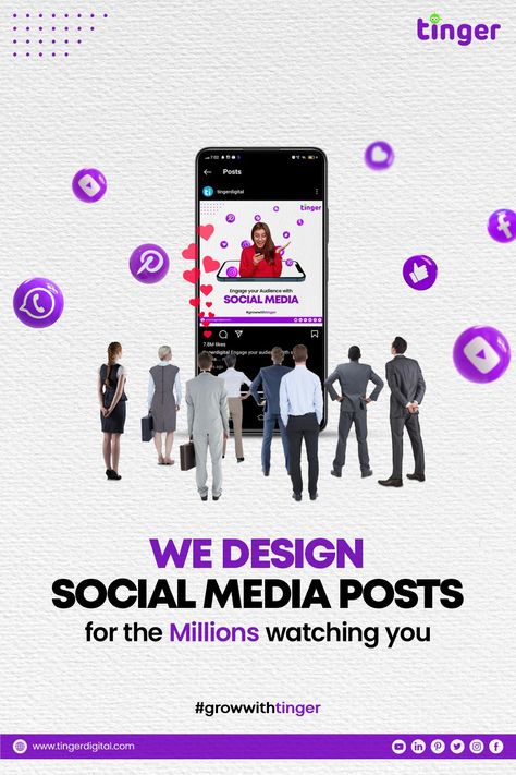 we design social media posts for the millions watching you. #socialmedia #marketing #socialmediamarketing #digitalmarketing #instagram #branding #business #marketingdigital #seo #design Digital Marketing Agency Post Ideas, Social Media Branding Design Posts, Tinger Digital, Digital Marketing Post Design, Digital Marketing Instagram Post, Social Media Creative Post, Social Media Post Design Ideas, Social Media Creative Ads, Social Media Marketing Post