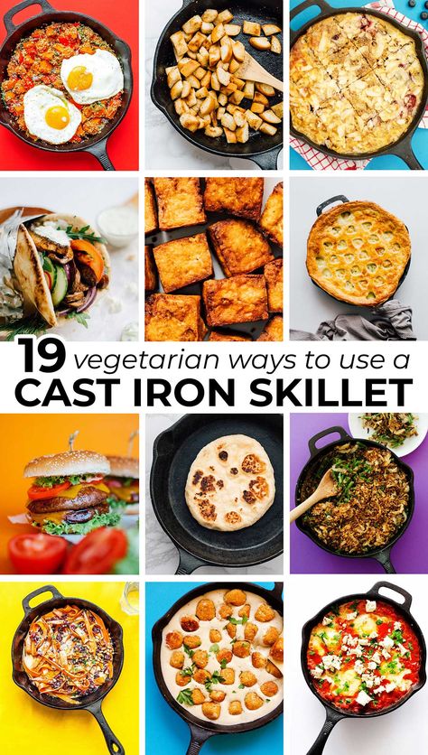 Here are 19 of my favorite vegetarian cast iron skillet recipes, from hearty breakfasts to deliciously caramelized casseroles. #castiron #skillet #breakfast #dinner #vegetarian #vegan Breakfasts Casseroles, Vegetarian Skillet Recipes, Casseroles Breakfast, Vegetarian Skillet, Vegetarian Breakfasts, Healthy Breakfast Baking, Cast Iron Skillet Recipes Dinner, Hearty Breakfasts, Skillet Breakfast