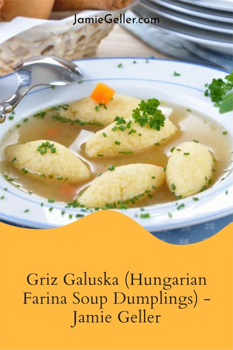 Farina dumplings are the Hungarian version of matzoh balls. A wonderful addition to a chicken, beef or tomato soup, they are so tasty that you may find yourself working them into your regular repertoire. #roshhashanah #pareve #soup Hungarian Soup Recipes, Hungarian Soups, Shabbos Recipes, Shabbat Recipes, Matzo Balls, Heritage Recipes, Soup Dumplings, Favorite Soups, Hearty Comfort Food