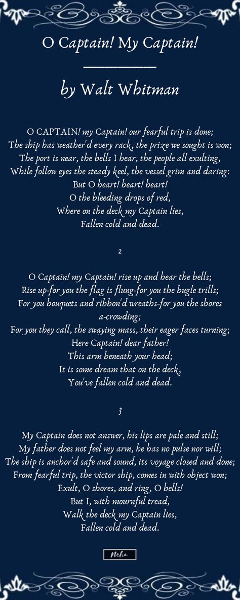 O Captain, My Captain O Captain My Captain Poem, Oh Captain My Captain Poem, Benjamin Button Quotes, Captain Quotes, O Captain My Captain, Poems In English, William Golding, Oh Captain My Captain, Captain My Captain