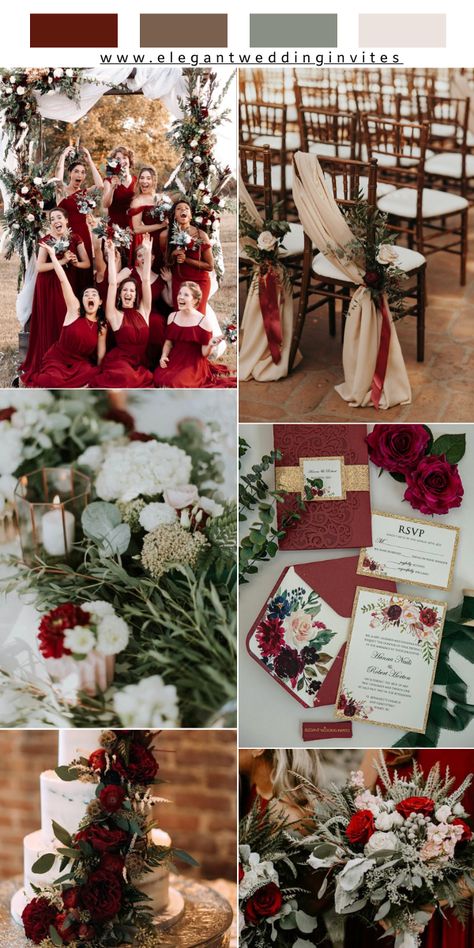 rustic burgundy and sage wedding ideas Sage Green And Burgundy Wedding Wedding Table Decor, Sage Green And Red Wedding Theme, Sage And Red Wedding, Red And Sage Green Wedding, Burgundy And Sage Wedding, Burgundy And Sage Green Wedding, Sage Green And Burgundy Wedding, Sage Wedding Ideas, Classic Neutral Wedding