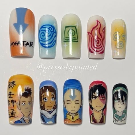 🌊🍃🔥💨 completed avatar: the last airbender set! challenging but had so much fun painting it, zuko was definitely my favourite! hoping to do more intricate sets like this soon and am open to requests :)🤍 - - - #gelnails #pressonnails #pressonsforsale #gelxnails #gelx #nailstagram #custompressonnails #nails #nailsofinstagram #nailsnailsnails #apresgelx #smallbusiness #nailart #nailartist #nailaddict #nailtech #nails💅#pressonnailset #explore #explorepage #explorepage✨#halloweennails #cartoon... Avatar The Last Airbender Nails, Hand Holding, Avatar The Last Airbender, The Last Airbender, Nail Artist, Nail Tech, Halloween Nails, Do More, My Favourite