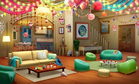 Anime House, Episode Interactive Backgrounds, Anime Places, Birthday Party Background, Episode Backgrounds, Scene Background, Fantasy Background, Party Room, Scenery Background