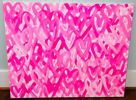 Thus is the perfect painting if you want somethung simple but fun and easy. Preppy art inspi, pink, hearts Preppy Artwork, Dorm Paintings, Hearts Painting, Spray Paint Wall, Pink Spray Paint, Preppy Art, Pink Canvas Art, Pink Artwork, Wal Art