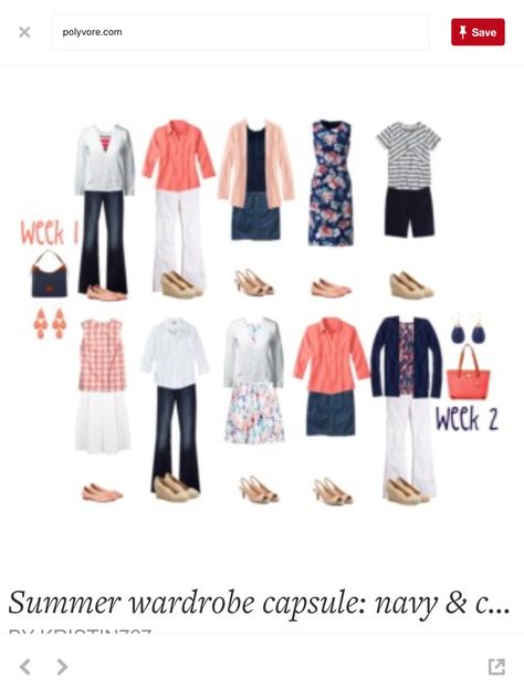 NAVY & PEACH CAPSULE WARDROBE ￼   ￼  ￼ ￼ ￼ ￼ Peach Capsule Wardrobe, Minimal Classic Style, 60 Outfits, Minimalist Packing, Capsule Wardrobe Essentials, Coral Navy, Travel Capsule Wardrobe, Travel Capsule, Minimal Classic