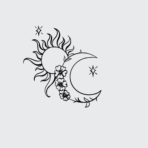 Sun And Moon Tattoo Feminine, Moon Sun Flowers Tattoo, Sun And Moon Tattoo On Arm, Wiccan Moon Tattoo, Sun Moon And Flower Tattoo, Tattoo Ideas Female Easy, Sun Moon Tattoo Design, Sun Tattoos For Women, Tattoos On Thigh