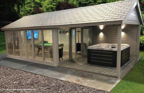 Garden Outbuilding Ideas, Outbuilding Ideas, Outdoor Jacuzzi, Backyard Pavilion, Backyard Remodel, Casa Container, Outdoor Decor Backyard, Dream Backyard, Backyard Makeover