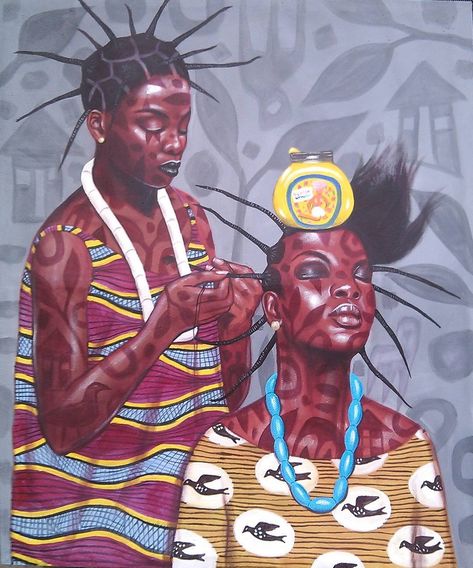 New:  "The Stella Pomade series (1)"  Nigerian Artist Joseph  Eze Nigerian Artist, Vibrant Paintings, Sacred Woman, Panther Art, Afrique Art, Painting Sculpture, Afrocentric Art, Black Art Painting, Expressionist Art