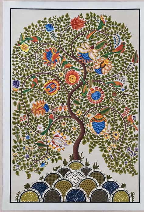 Tree Of Life Wall Decor, Tree Of Life Artwork, Wall Illustration, Tree Of Love, Tree Of Life Painting, Painting Garden, Gond Painting, Kalamkari Painting, Tree Of Life Art