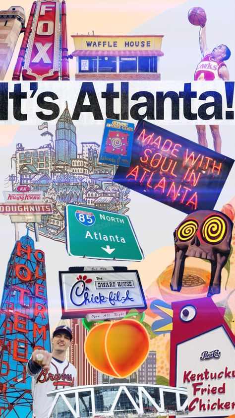 #atlanta #braves #hawks #georgia Atlanta Artwork, Atlanta Graphic Design, Atlanta Georgia Aesthetic Outfits, Georgia Aesthetic, Atlanta Georgia Aesthetic, Atlanta Activities, Atlanta Tattoo, Atlanta Braves Wallpaper, Brave Wallpaper