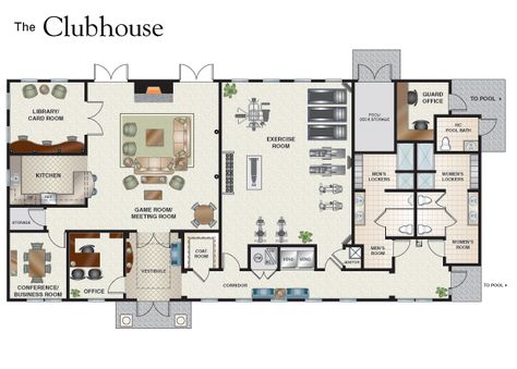 http://www.americanproperties.net/residential/newhomes/jefferson/floorplans/clubhouse.gif Apartment Clubhouse, Clubhouse Ideas, Pool Clubhouse, Clubhouse Design, Office Floor Plan, Doric Column, Small Spa, Apartment Checklist, Emoticons Emojis